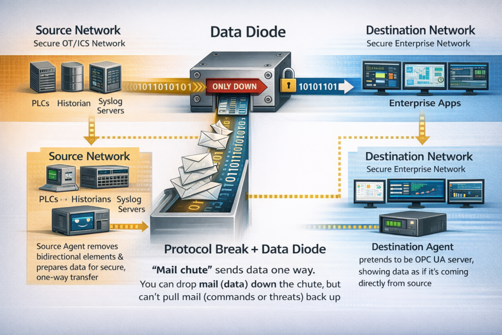 An infographic showing how data diode works