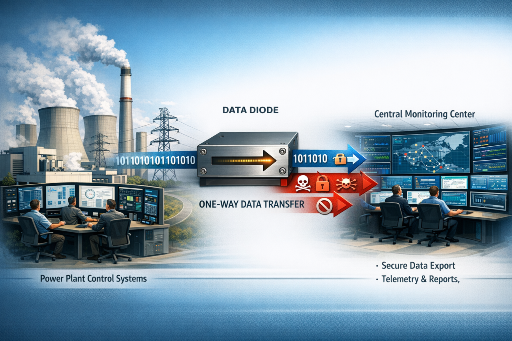 graphics showing transferring data protected by Data Diode